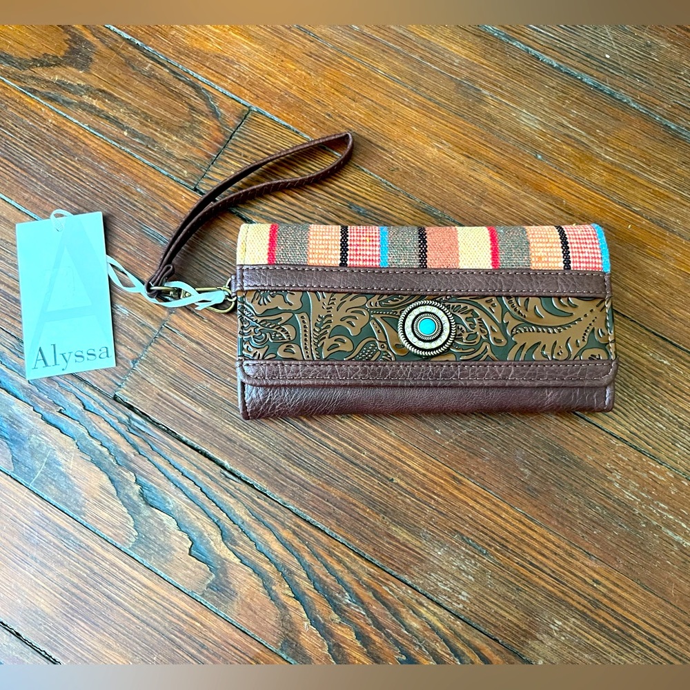 Alyssa brown tooled multi colored wallet